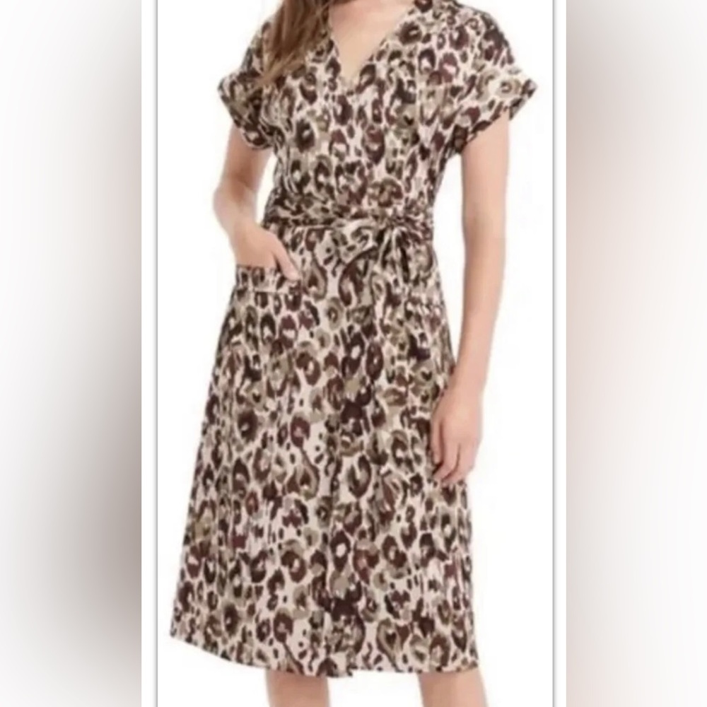 J Crew Autumn Cheetah Leopard Print Crepe Wrap Midi Dress XS NWOT